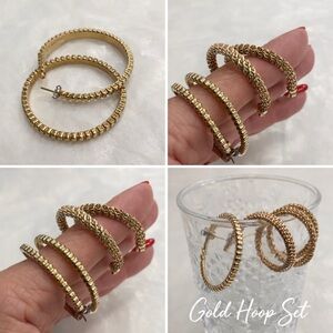 Gold Textured Hoop Earrings - Women Jewelry